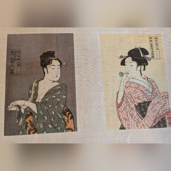 Kitagawa Utamaro Ukiyo-e Japanese Paintings Geisha Silk Signed 18”x18“ RARE - Picture 10 of 10